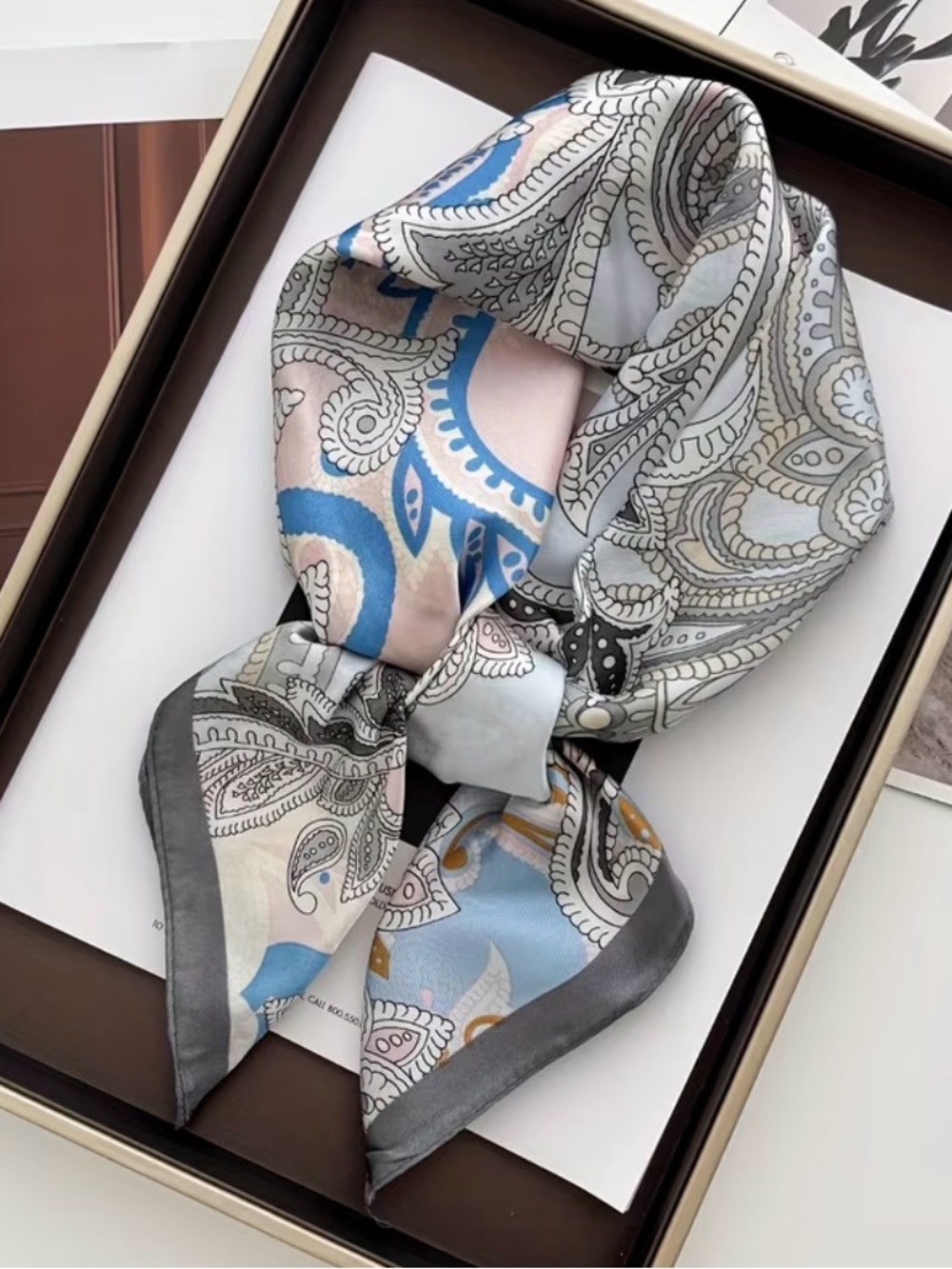 Paisley Print Scarf in Blue, Gray & Pink